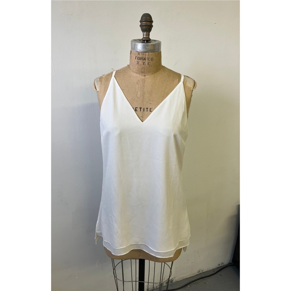 White House Black Market Genius Double Layer Blouse Ecru V-Neck Camisole Small
